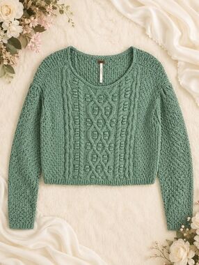 Free People Green Crocheted Sweater XS Knitwear